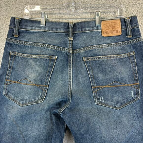 Aeropostale Jeans Mens 34x33 Blue Distressed Benton Original Bootcut (Tag 32x34) - Picture 6 of 11